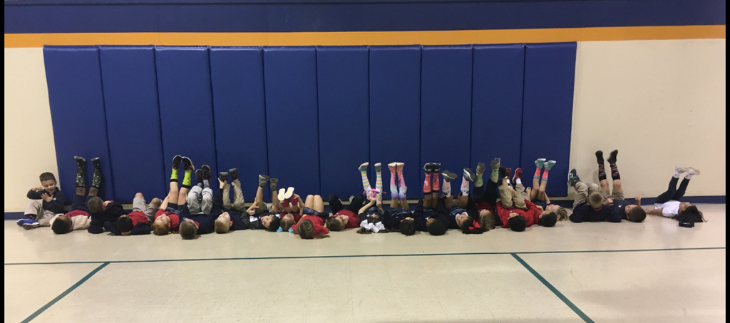 Kindergarten played knock your socks off today in PE!